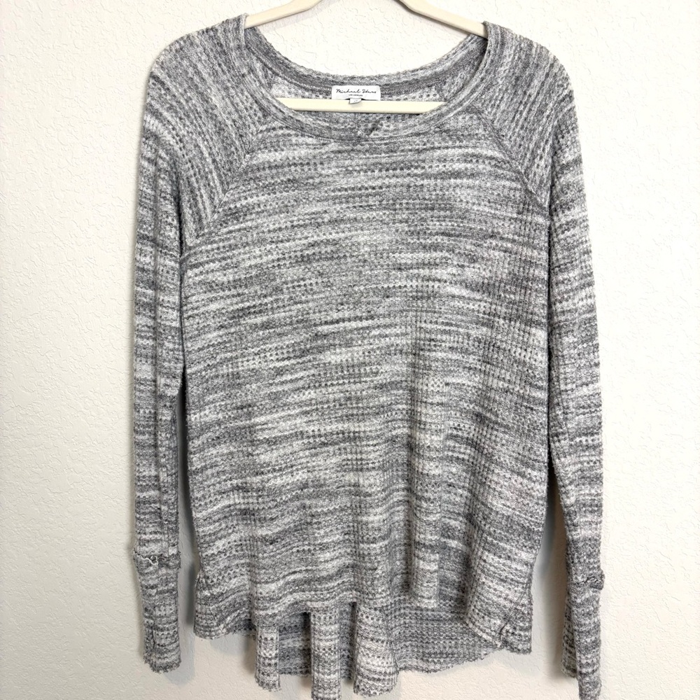 Michael Stars Textured Gray Waffle Knit Long Sleeve Top Women’s XS Cozy Lounge